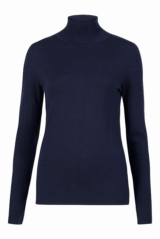 Wool Blend High Neck Knit - Regatta Blue