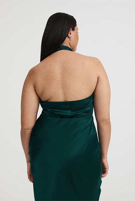 Silk Satin Halter - Petrol Green