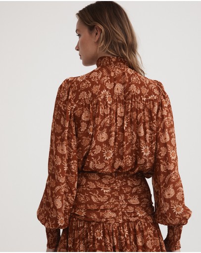 Witchery Folk Floral Half-placket Blouse