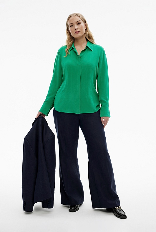 Silk Dart Detail Shirt - Viridian Green