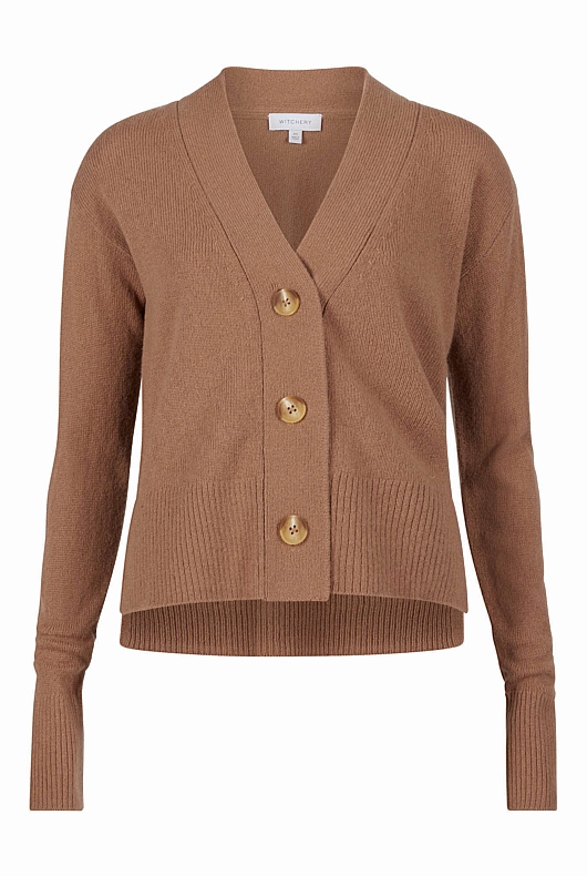 Wool Blend Knit Cardigan - Camel