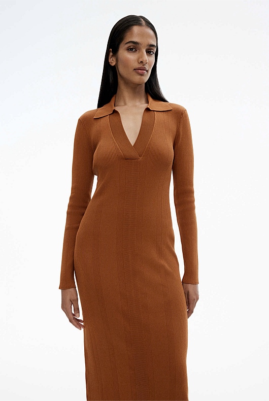 Crepe Henley Knit Dress - Faded Terracotta