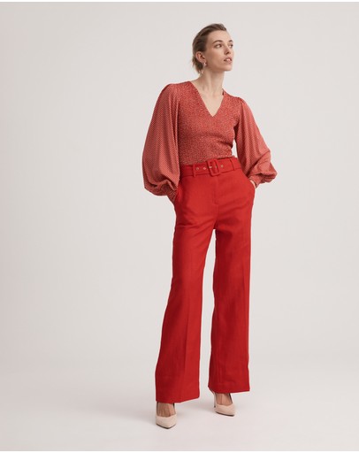 Witchery Oat Leaf Print Shirred Top