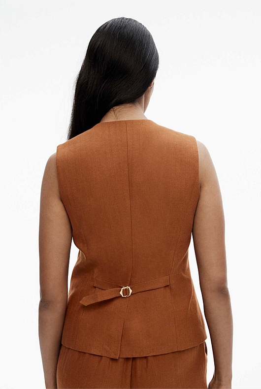 Cotton Linen Waistcoat - Faded Terracotta