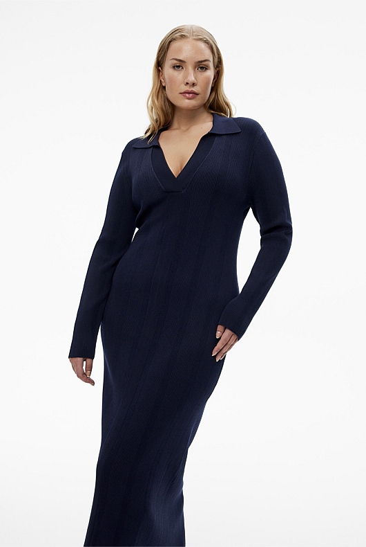 Crepe Henley Knit Dress - Blue Night