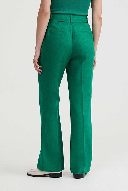 Linen Belted Trouser - Aqua Green
