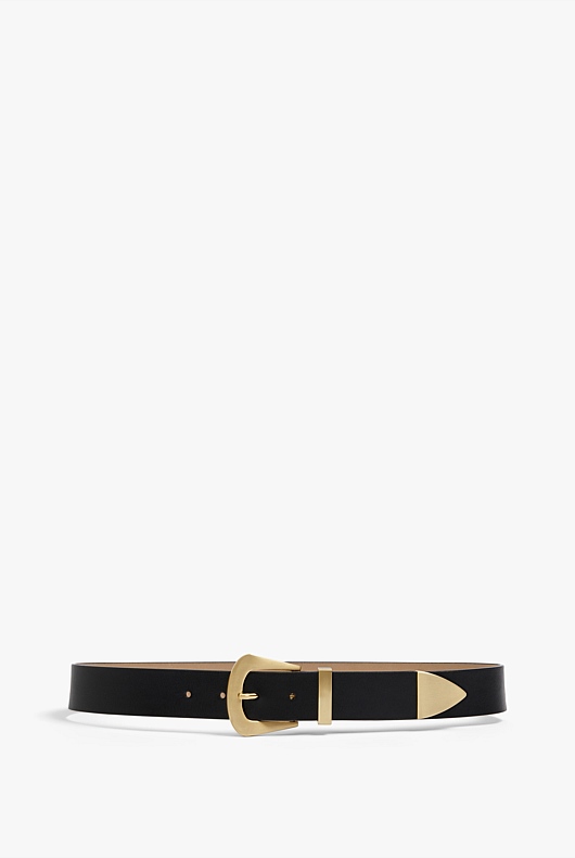 Western Buckle Leather Belt - Black