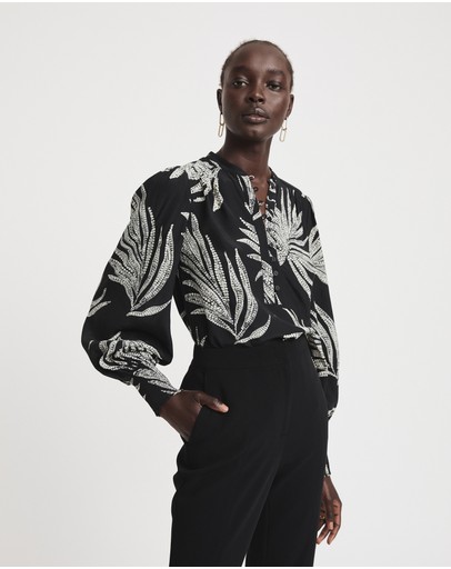 Witchery Leaf Dot Print Blouse