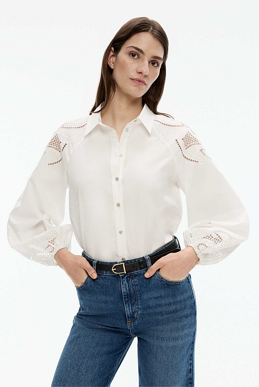 Cotton Broderie Blouse - Chalk
