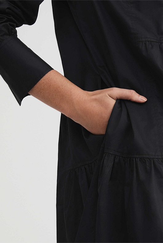 Cotton Mini Shirt Dress - Black