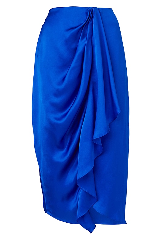 Silk Draped Front Skirt - Bold Blue