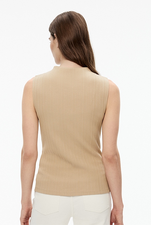 Rib Mock Neck Tank - Washed Sand