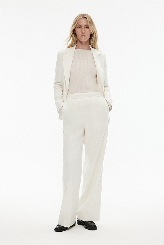 Cotton Linen Pull On Pant - Chalk