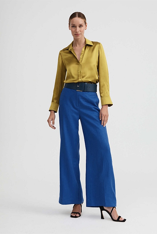 Linen Wide Leg Trouser - Bold Blue