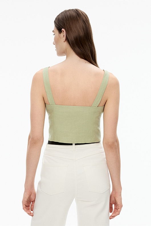 French Linen Cropped Button Bodice - Pistachio