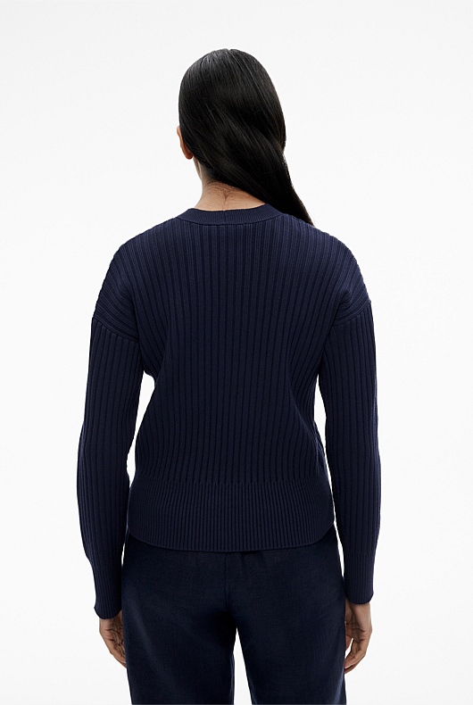 Rib Drop Shoulder Cardigan - Blue Night