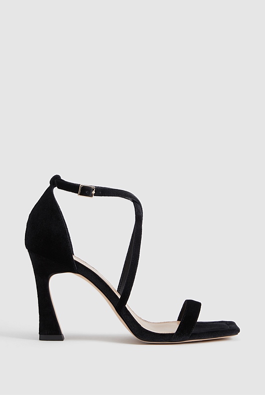 Velvet Open Toe 90mm Heel - Black