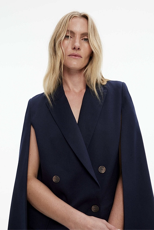 Double-Breasted Cape Blazer - Blue Night