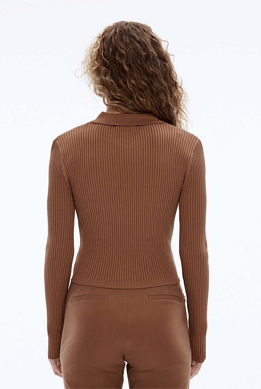 Crepe Button Through Crop - Camel