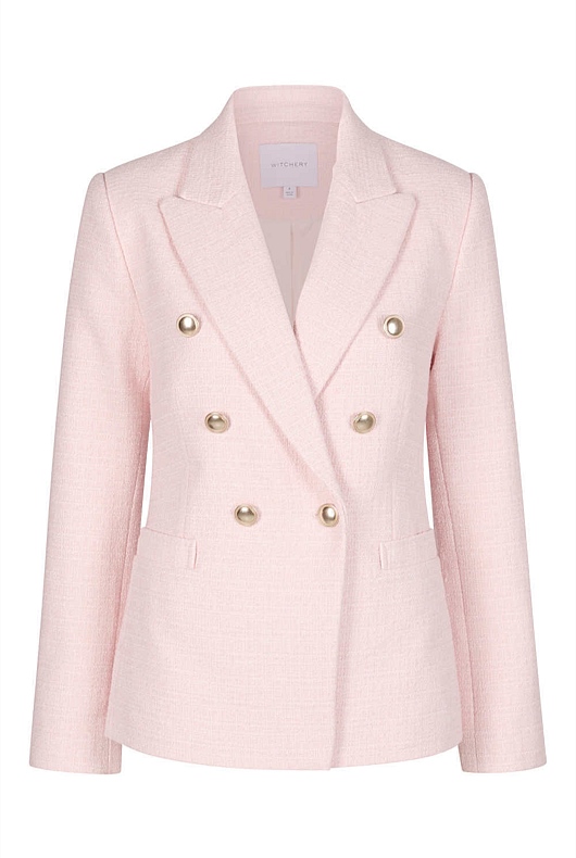 Boucle Double-Breasted Blazer - Soft Pink