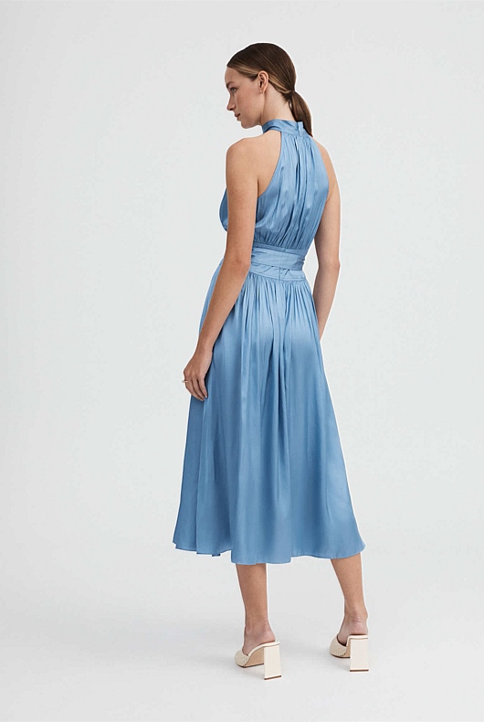 Belted Midi Dress - Dusty Blue