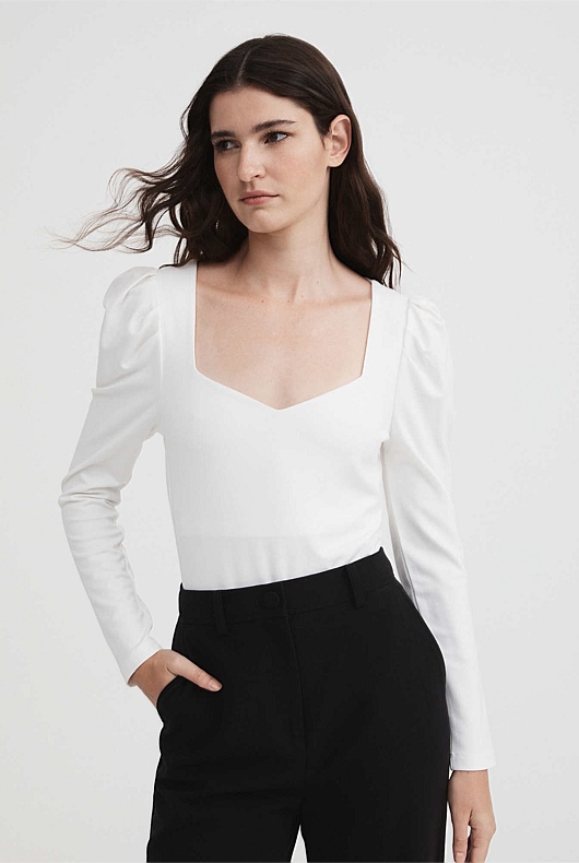 Ponte Sweetheart Neckline Bodysuit - Chalk