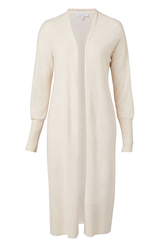 Merino Silk Longline Cardigan - Oatmeal Marle