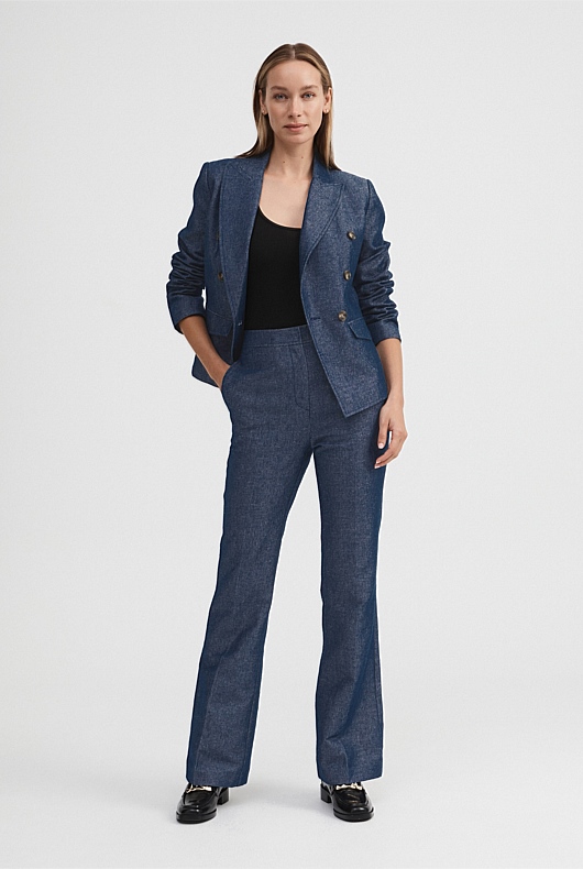 Yarn Dye Double-Breasted Blazer - French Blue