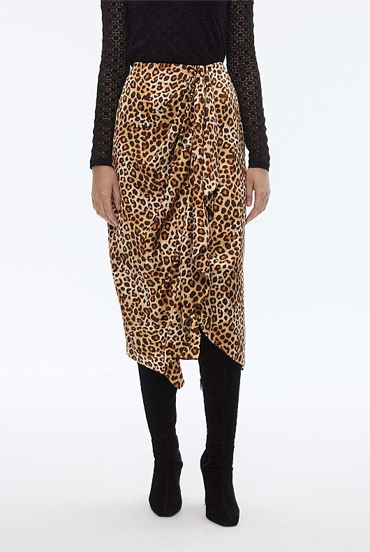 Silk Satin Ocelot Skirt - Ocelot Print