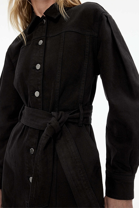 Denim Seam Detail Dress - Black