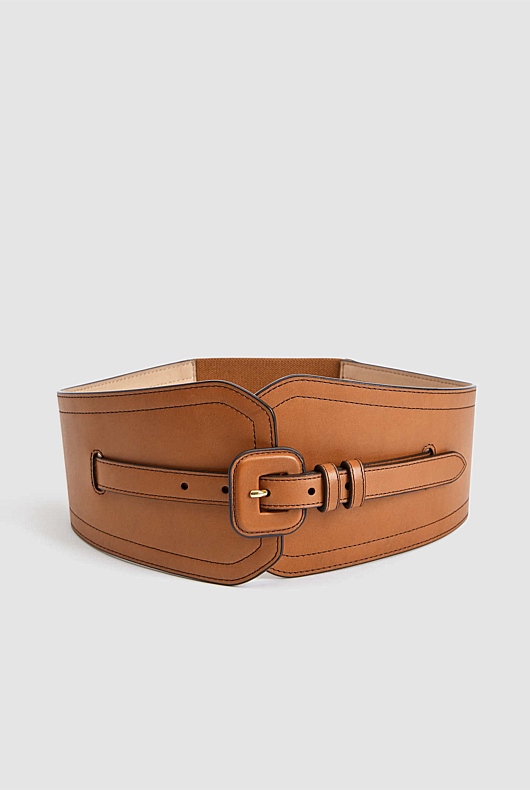 Double Belt Leather Corset - Ginger