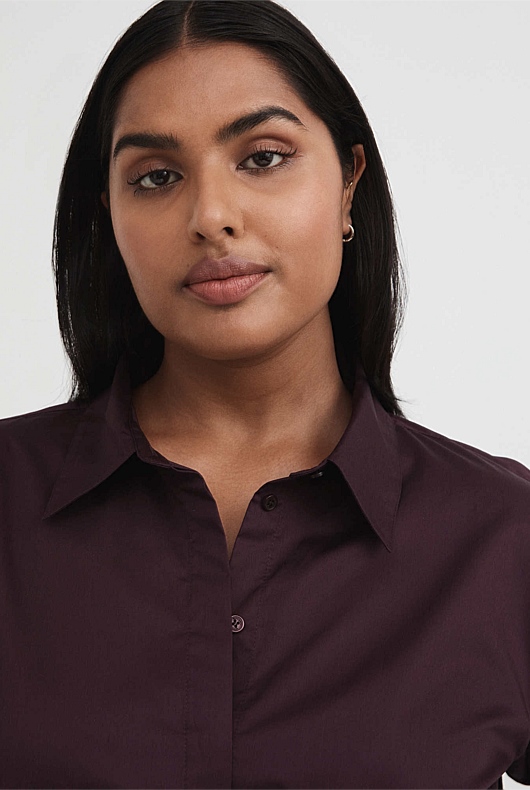 Cotton Cropped Shirt - Bordeaux