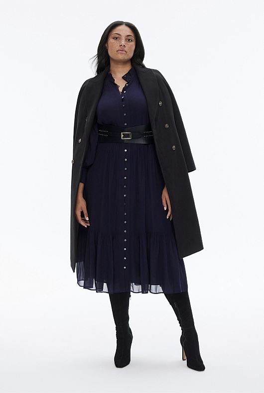 Georgette High Neck Midi Dress - Blue Night