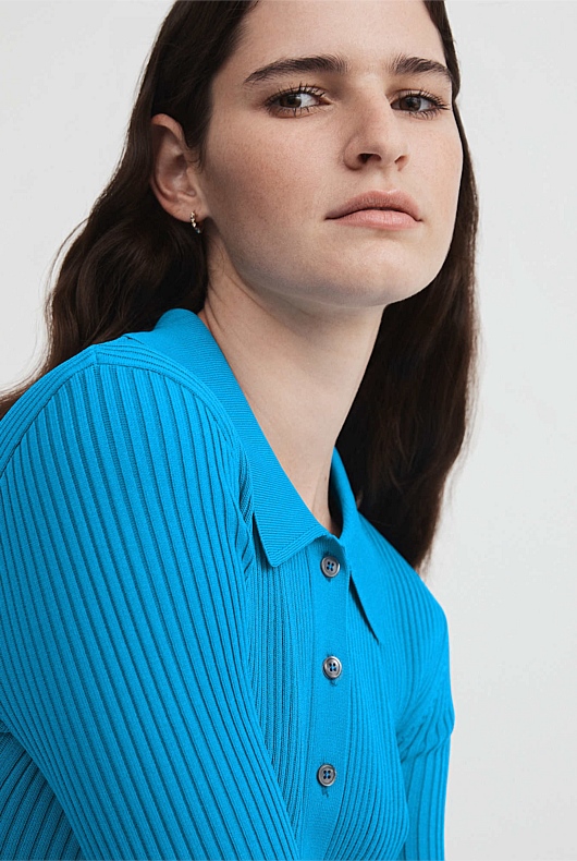 Crepe Button Through Crop - Bright Blue