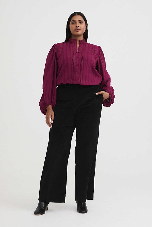 Lace Detail Shirt - Deep Magenta
