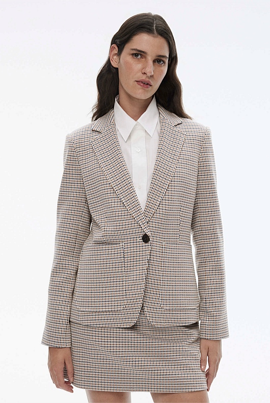 Ponte Check Single-Breasted Blazer - Umber