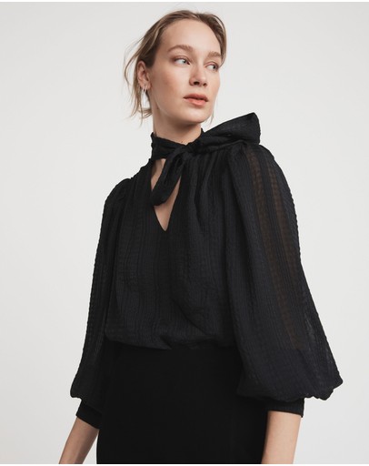 Witchery Self Stripe Tie Neck Blouse