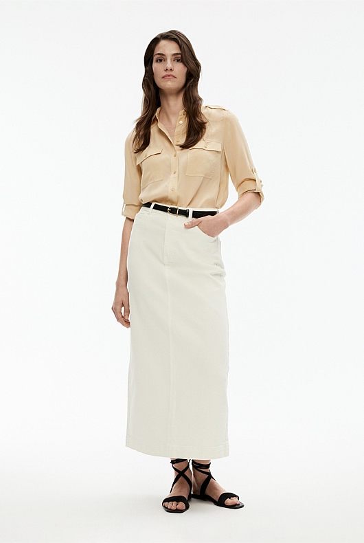 Silk Utility Tab Sleeve Shirt - Honey