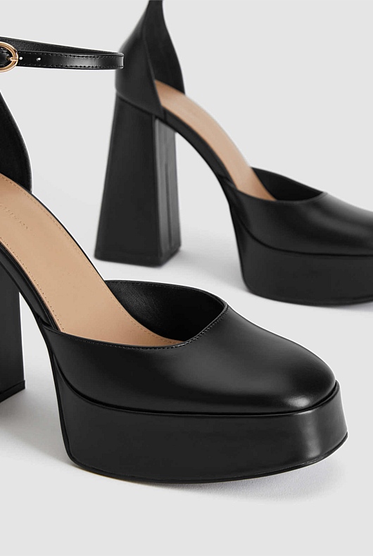 Leather Platform Heel - Black