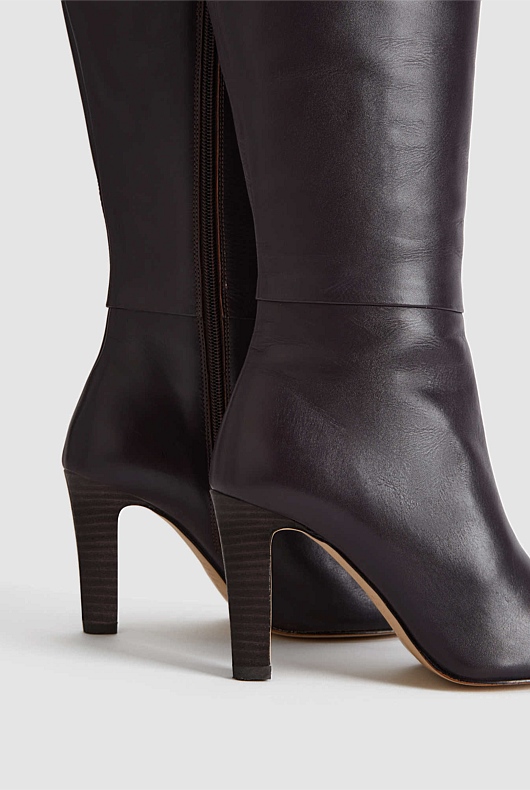 Knee High Leather Boot - Plum