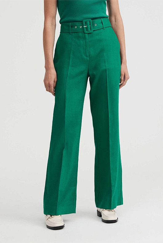 Linen Belted Trouser - Aqua Green