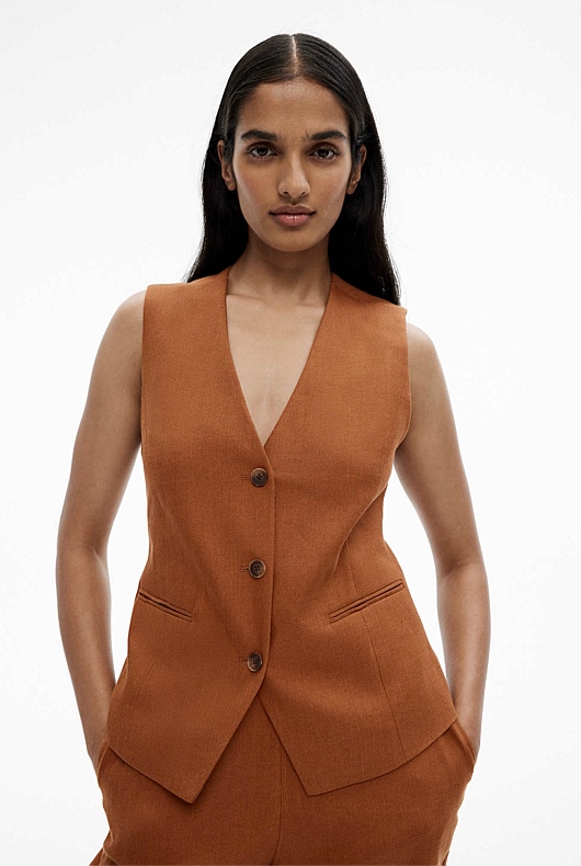 Cotton Linen Waistcoat - Faded Terracotta