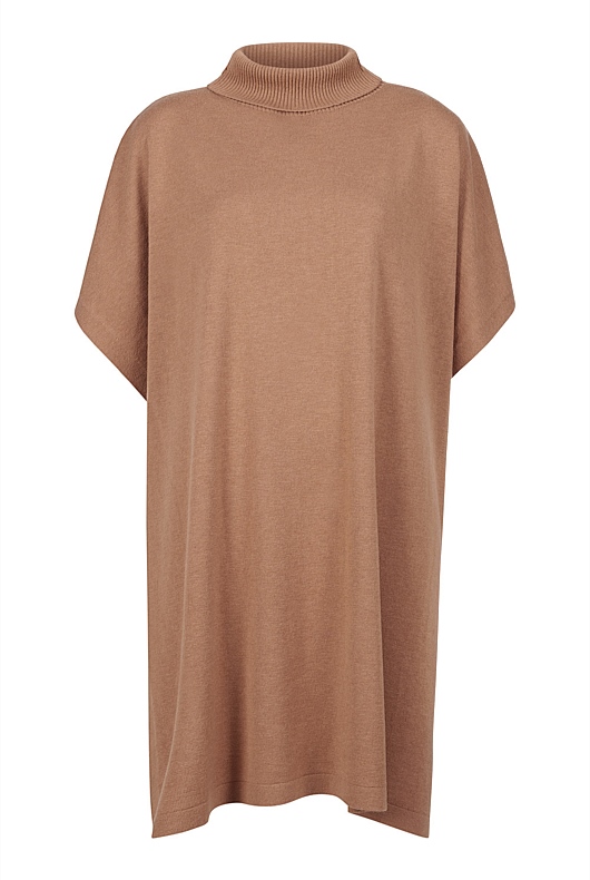 Silk Merino Longline Poncho - Camel