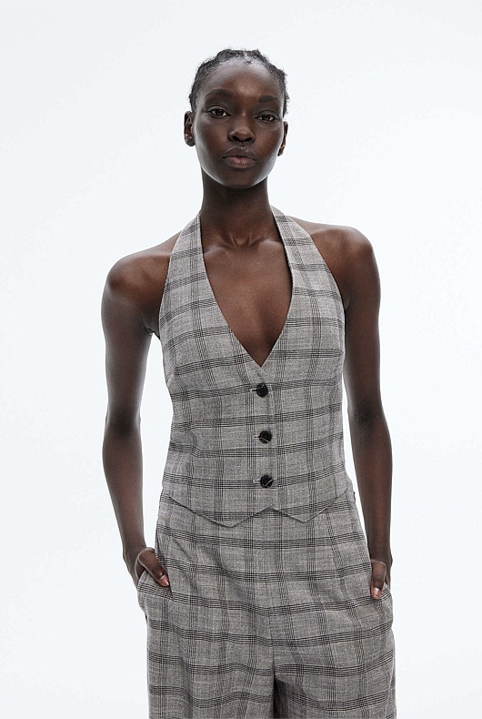 Check Halter Waistcoat - Grey Sky
