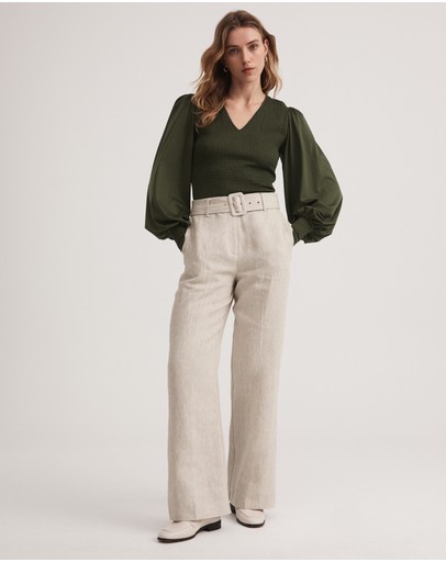 Witchery Cotton Blend Shirred V Neck Top