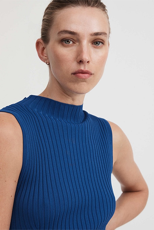 Knit Rib Mock Neck Dress - Eclipse Blue