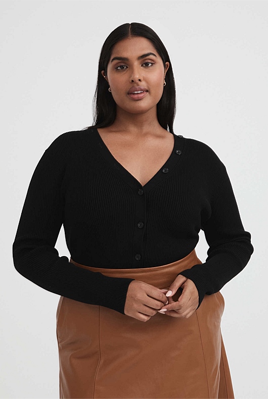 Button Through Rib Knit - Black