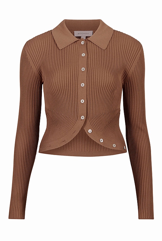 Crepe Button Through Crop - Camel