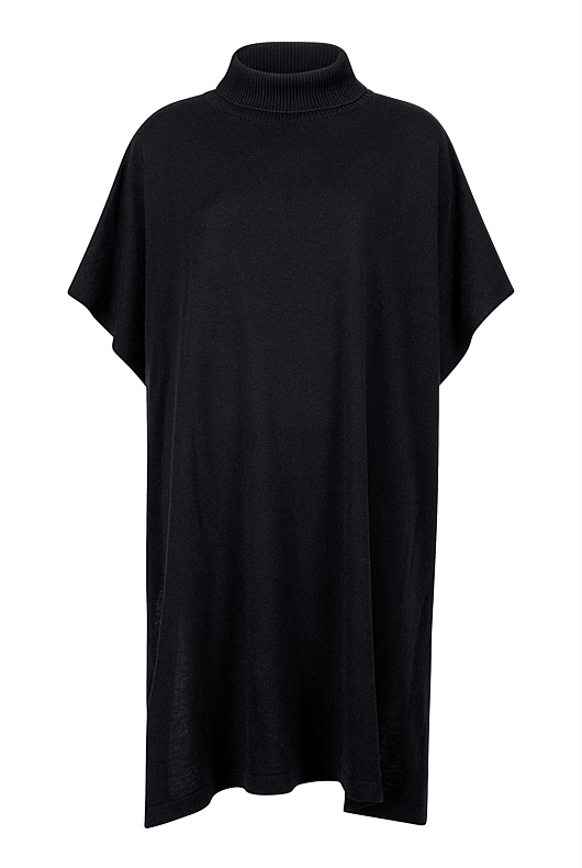 Silk Merino Longline Poncho - Black