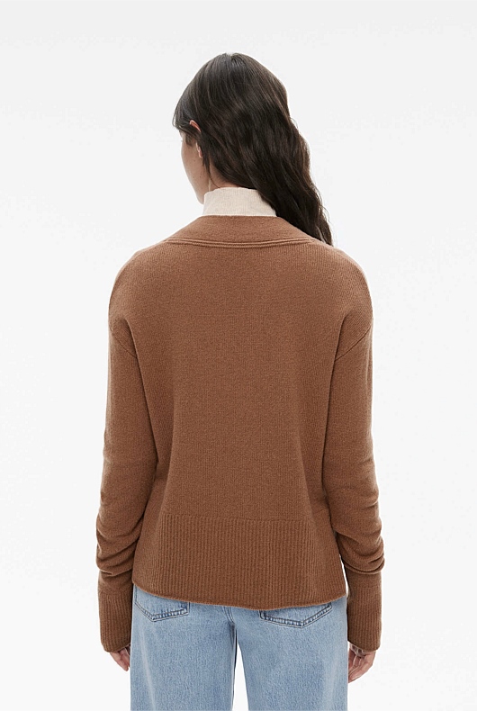 Wool Blend Knit Cardigan - Camel